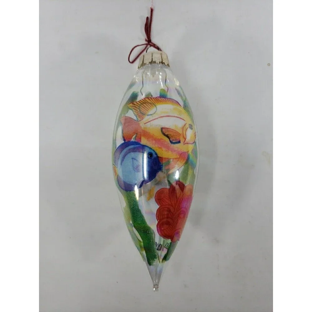 Teardrop Glass Ornament Tropical FISH Numbered 680/10000 Artist Initials Vintage